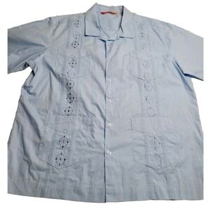 Chispa Guayabera Cuban Style Short Sleeve Button Up Shirt Blue Men's XXL